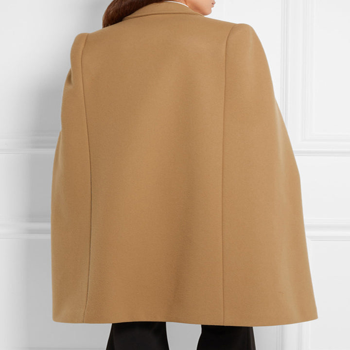 Damen taillierter Wollmix-Cape-Mantel mit verdeckten Armöffnungen und Zweireiher-Tailoring Drune