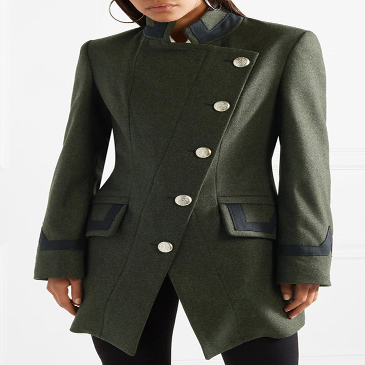 Damen Taillierter Militärmantel im A‑Linien‑Schnitt mit asymmetrischer Knopfreihe Drune