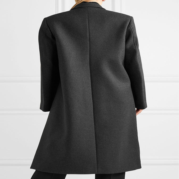 Damen Oversize Einreihiger Maxilanger Wollmix-Longcoat mit relaxter Schulter und Pattentaschen Drune