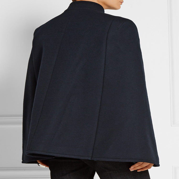 Damen Kurzer Cape-Mantel im Military‑Stil mit Doppelreihe und Stehkragen Drune