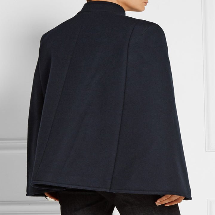 Damen Kurzer Cape-Mantel im Military‑Stil mit Doppelreihe und Stehkragen Drune