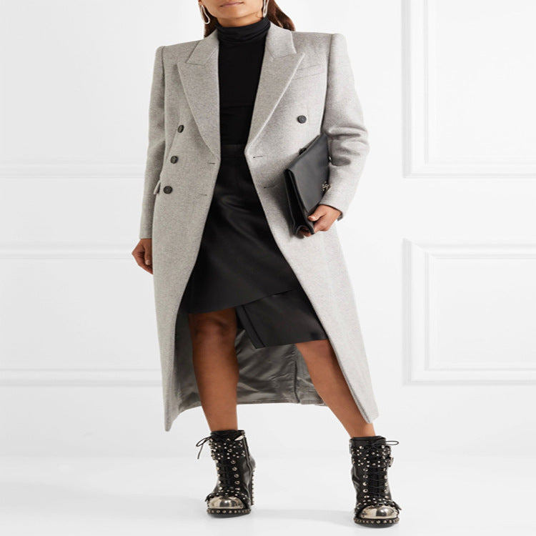 Damen Doppelreihiger Taillierter Wollmix‑Longcoat im schlanken Tailoring‑Stil Drune