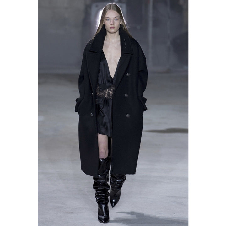 Damen Oversize Zweireihiger Longcoat mit weitem Schalkragen und relaxed Tailoring Drune