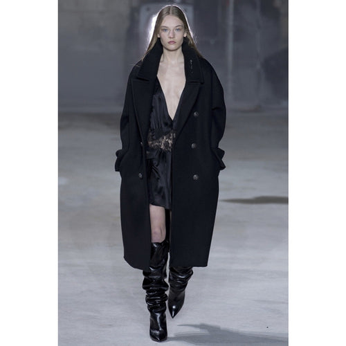 Damen Oversize Zweireihiger Longcoat mit weitem Schalkragen und relaxed Tailoring Drune