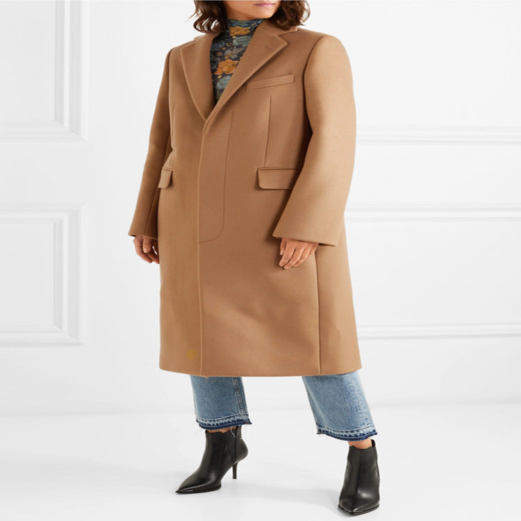 Damen Einreihiger Wollmix-Longcoat mit klarem Tailoring und Pattentaschen Drune