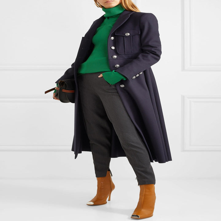 Damen Militärischer Longcoat aus Wollmix mit markanter Knopfleiste und Pattentaschen Drune