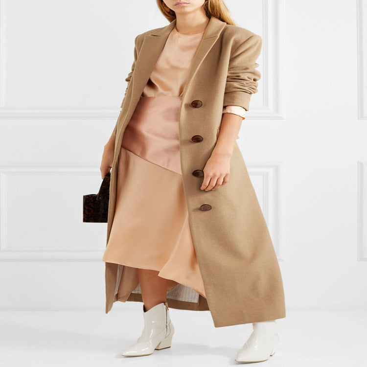 Damen Bodenlanger Einreihiger Wollmix‑Mantel mit seitlichem Gehschlitz und minimalistischer Tailoring‑Optik Drune