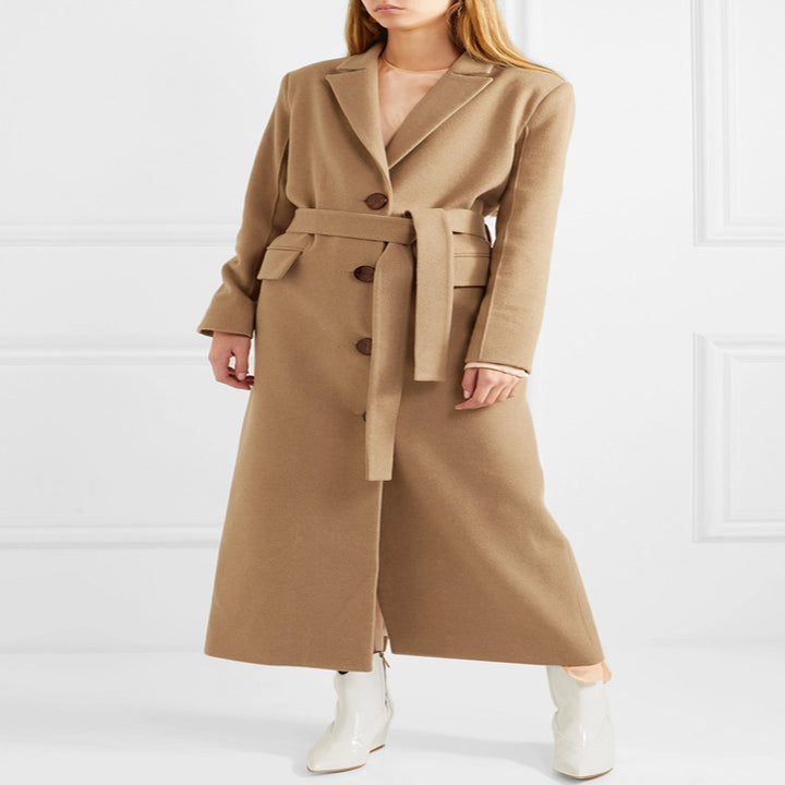Damen Bodenlanger Einreihiger Wollmix‑Mantel mit seitlichem Gehschlitz und minimalistischer Tailoring‑Optik Drune