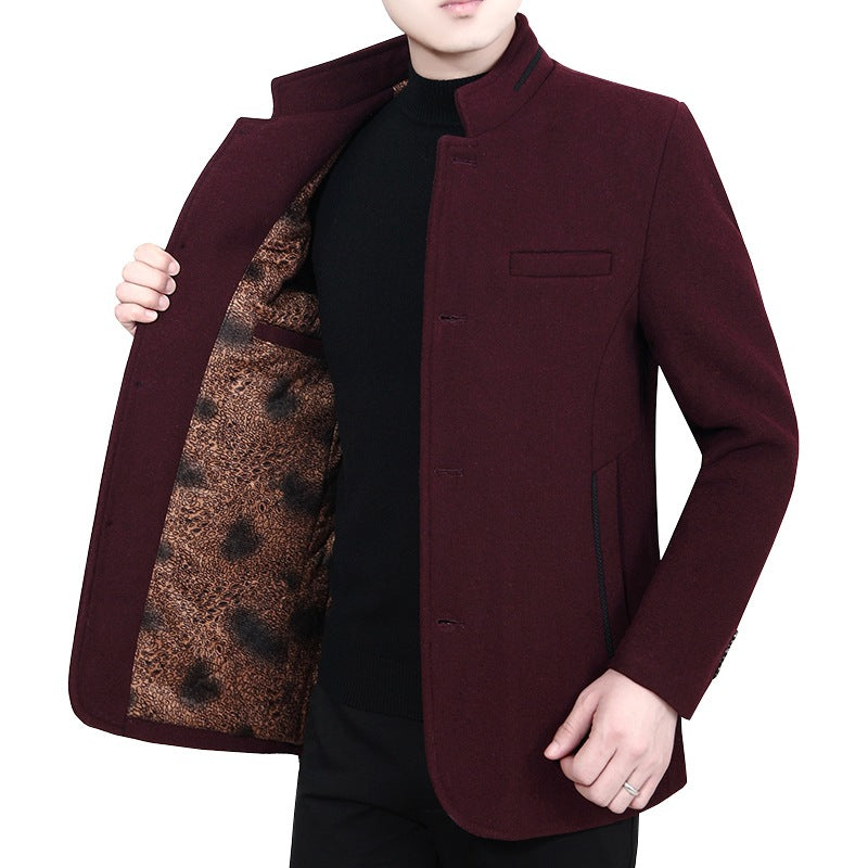 Herren Stehkragen-Wollmix-Kurzmantel mit wärmendem Animal-Print-Futter Drune