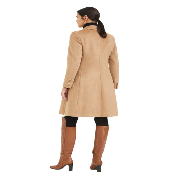 Damen Midilanger Taillierter Wollmix‑Mantel mit schmaler Schulterlinie und Pattentaschen Drune
