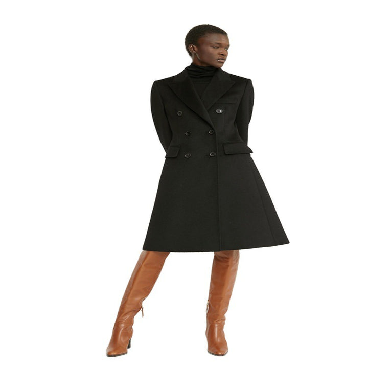 Damen Midilanger Taillierter Wollmix‑Mantel mit schmaler Schulterlinie und Pattentaschen Drune