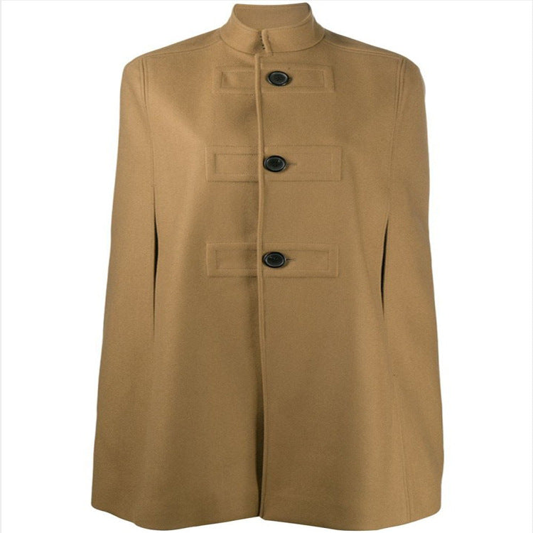 Damen Wollmix‑Cape mit Stehkragen, verdeckten Armöffnungen und puristischem Tailoring Drune