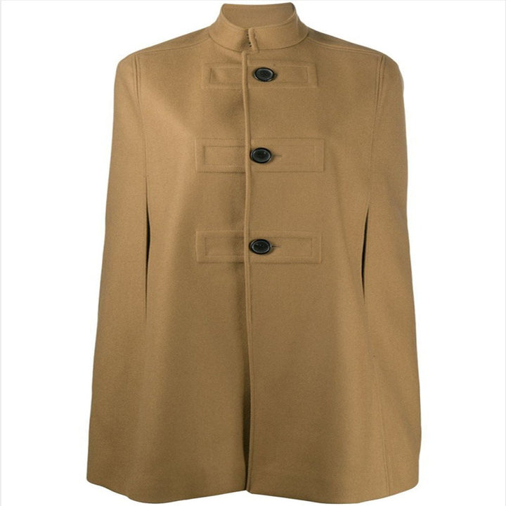 Damen Wollmix‑Cape mit Stehkragen, verdeckten Armöffnungen und puristischem Tailoring Drune
