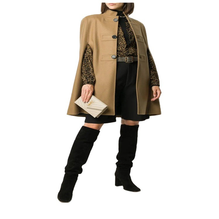 Damen Wollmix‑Cape mit Stehkragen, verdeckten Armöffnungen und puristischem Tailoring Drune