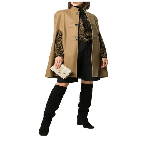 Damen Wollmix‑Cape mit Stehkragen, verdeckten Armöffnungen und puristischem Tailoring Drune