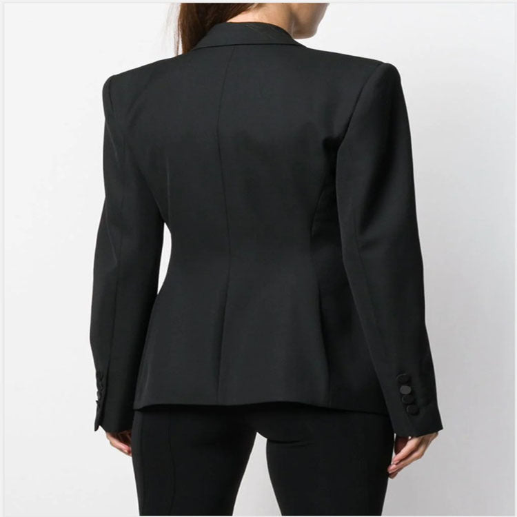 Damen Tailliertes Smoking-Blazerjackett mit Satin-Schalkragen und präzisem Tailoring Drune