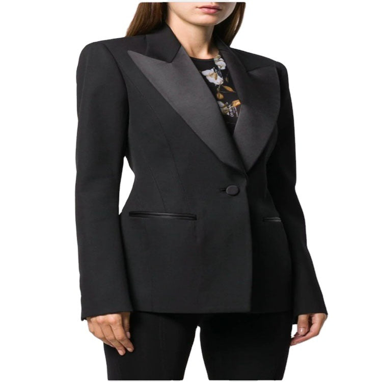 Damen Tailliertes Smoking-Blazerjackett mit Satin-Schalkragen und präzisem Tailoring Drune