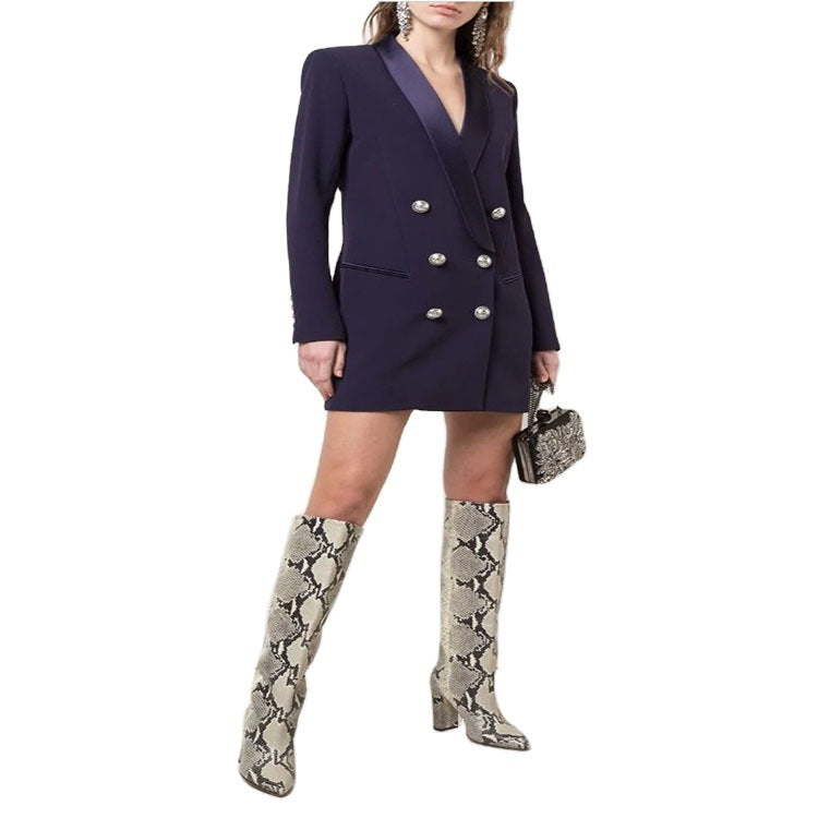 Damen Blazerkleid im Tailoring‑Look mit satiniertem Schalkragen und strukturierten Schultern Drune