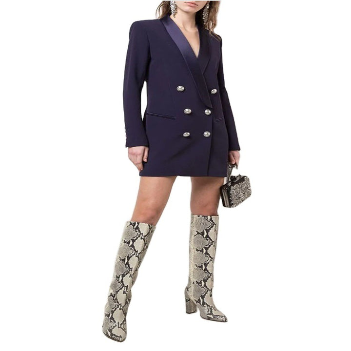 Damen Blazerkleid im Tailoring‑Look mit satiniertem Schalkragen und strukturierten Schultern Drune