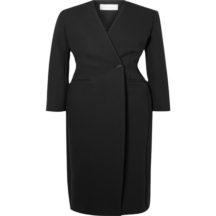 Damen Maxilanger minimalistischer Tailoring Mantel mit offener Front Drune