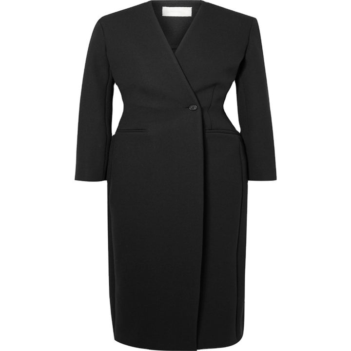 Damen Maxilanger minimalistischer Tailoring Mantel mit offener Front Drune