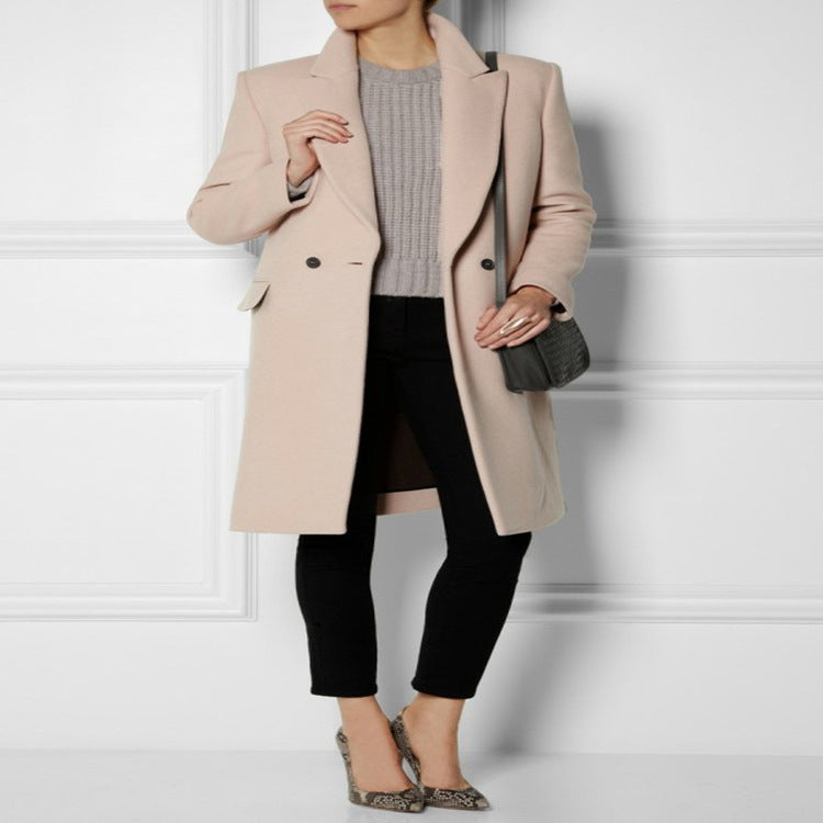 Damen Midilanger Wollmix-Mantel mit minimalistischer Einreiher-Front und Pattentaschen Drune