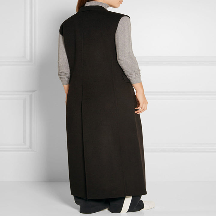 Damen Maxilange Ärmellose Tailoring-Weste aus Wollmix mit Pattentaschen Drune