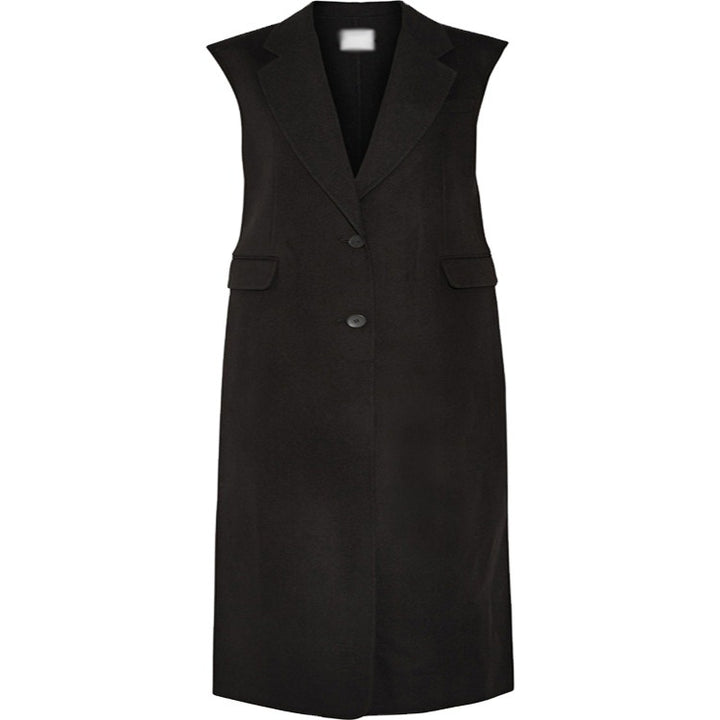 Damen Maxilange Ärmellose Tailoring-Weste aus Wollmix mit Pattentaschen Drune