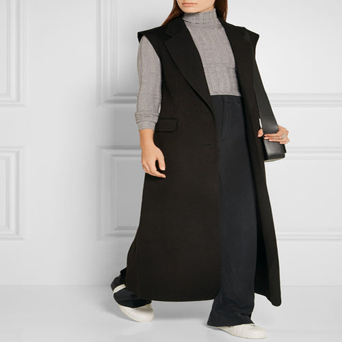 Damen Maxilange Ärmellose Tailoring-Weste aus Wollmix mit Pattentaschen Drune