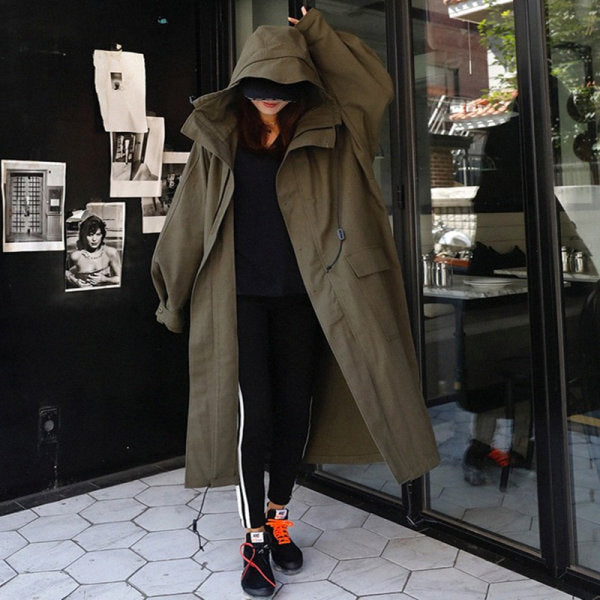Damen Oversize-Parka mit extralangem Schnitt, großer Kapuze und verdeckter Reißverschluss Drune