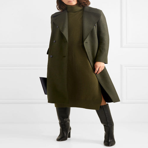Damen Midilanges Rollkragen‑Strickkleid mit Seitenschlitz und relaxed Fit Drune