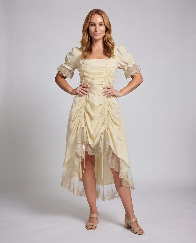 Damenkleid mit Rüschen und Spitzenbesatz Drune