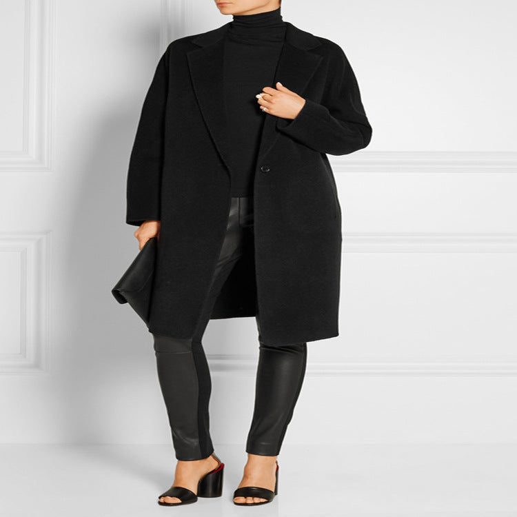Damen Schlichter Oversize-Longmantel aus Woll‑Kaschmir‑Mix mit dezentem Revers und Ein‑Knopf‑Front Drune