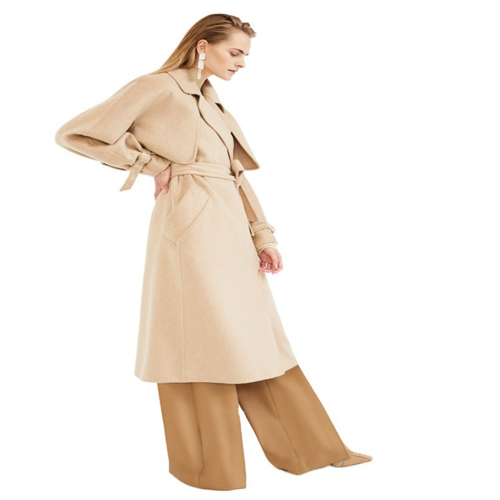 Damen Wollmantel mit Cape‑Schulter und Taillengürtel Drune