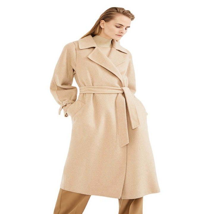 Damen Wollmantel mit Cape‑Schulter und Taillengürtel Drune