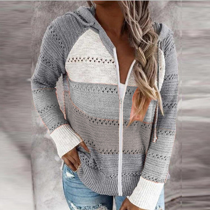 Drune | Kontrastfarbige Strick Zip Leichtgewicht Hoodie