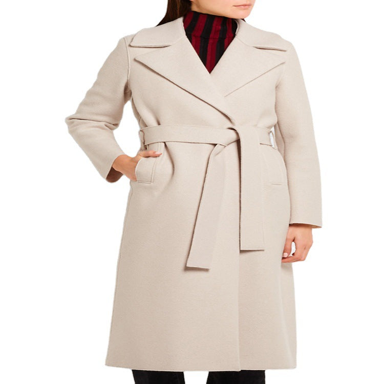 Damen Eleganter Taillierter Mantel im Wickelstil aus Woll-Kaschmir-Mix Drune