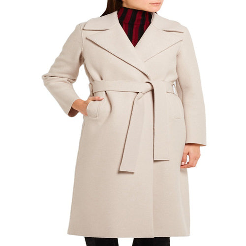 Damen Eleganter Taillierter Mantel im Wickelstil aus Woll-Kaschmir-Mix Drune