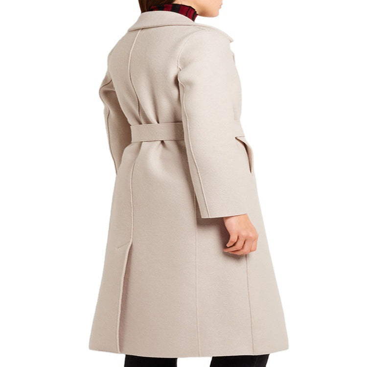 Damen Eleganter Taillierter Mantel im Wickelstil aus Woll-Kaschmir-Mix Drune