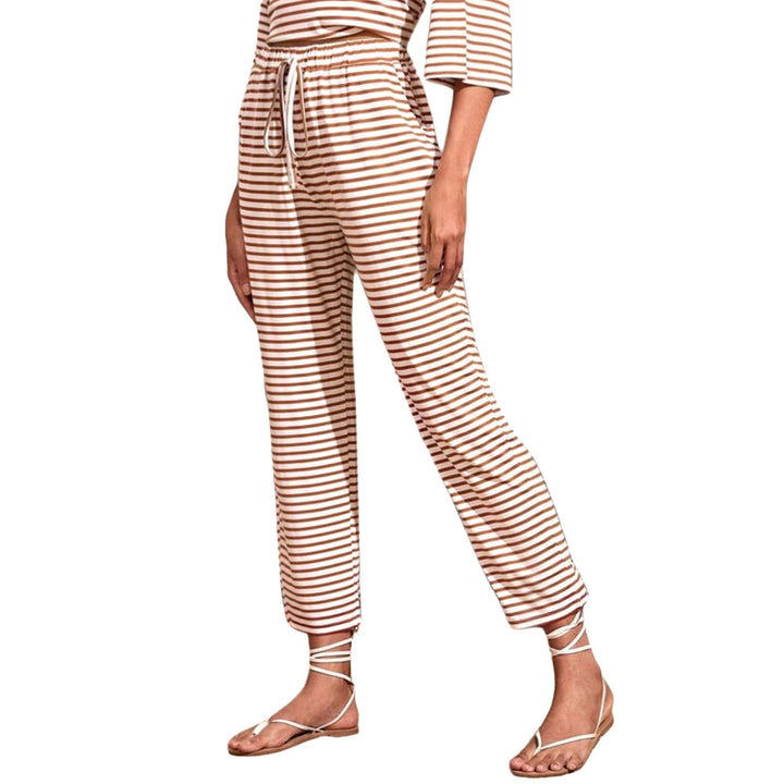 Damen Jersey-Loungehose mit elastischem Bund Tunnelzug Eingrifftaschen geradem Bein Drune