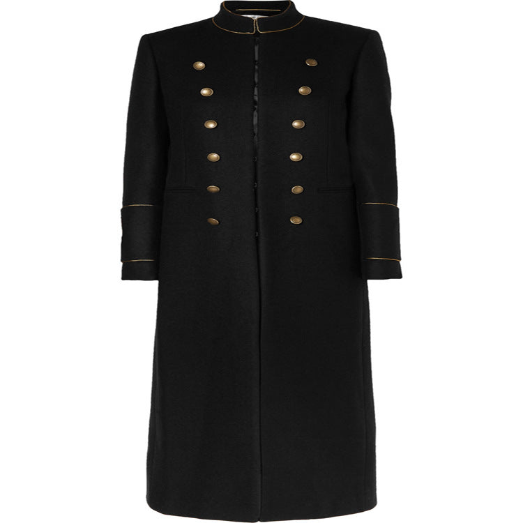 Damen Langer Militärischer Wollmantel mit goldenen Zierknöpfen und Stehkragen Drune