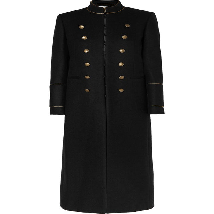 Damen Langer Militärischer Wollmantel mit goldenen Zierknöpfen und Stehkragen Drune