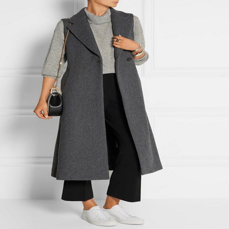 Damen Ärmelloser Wollmix-Mantel mit ausgestellter A‑Linien‑Silhouette und Ein‑Knopf‑Front Drune