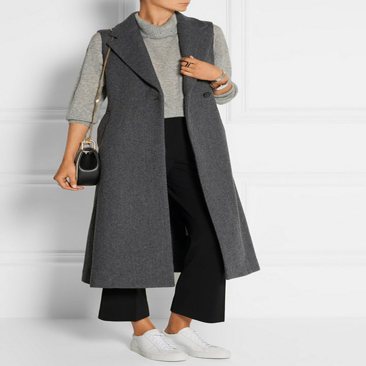 Damen Ärmelloser Wollmix-Mantel mit ausgestellter A‑Linien‑Silhouette und Ein‑Knopf‑Front Drune