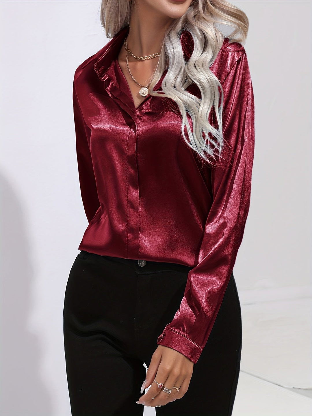 Drune | Schicke Herbst Elegante Satin Bluse für Frauen