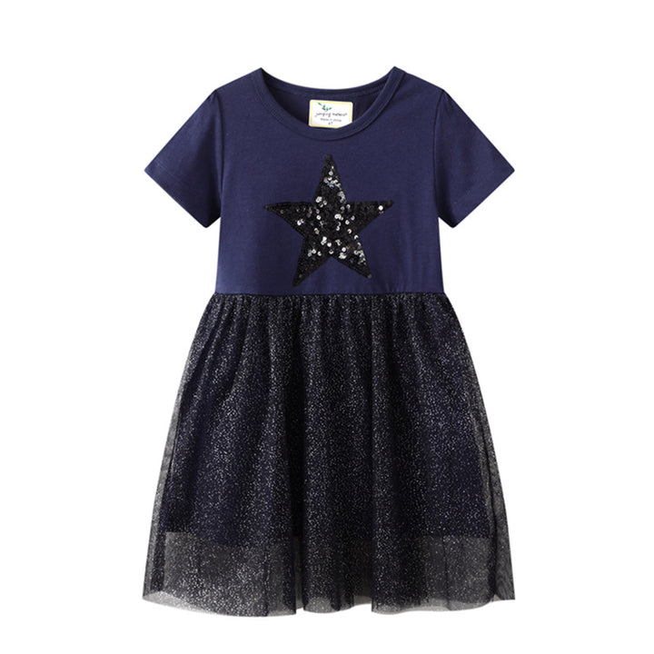 Mädchen Kleid mit glitzerndem Sternenmotiv und Tüllrock Drune