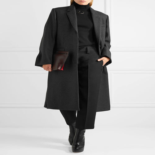 Damen Oversize Einreihiger Maxilanger Wollmix-Longcoat mit relaxter Schulter und Pattentaschen Drune