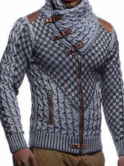 Herren modische Strickjacke mit asymmetrischem Reißverschluss und einzigartigem Zopfmuster Drune