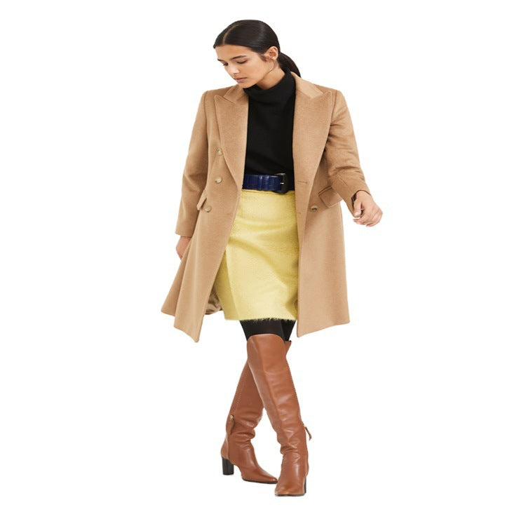 Damen Midilanger Taillierter Wollmix‑Mantel mit schmaler Schulterlinie und Pattentaschen Drune