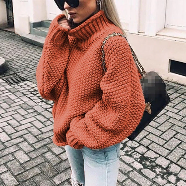 Damen Grobgestrickter Boxy-Rollkragenpullover mit strukturierter Waffeloptik und geripptem Saum Drune